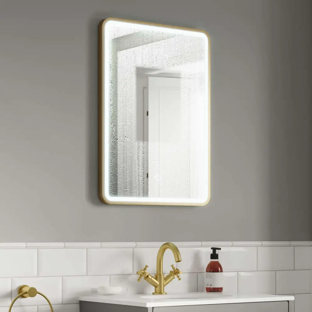 Oglinda Led 50X70Cm Rama Aurie Cu Dezaburire Si Touch J35Cp Mirror