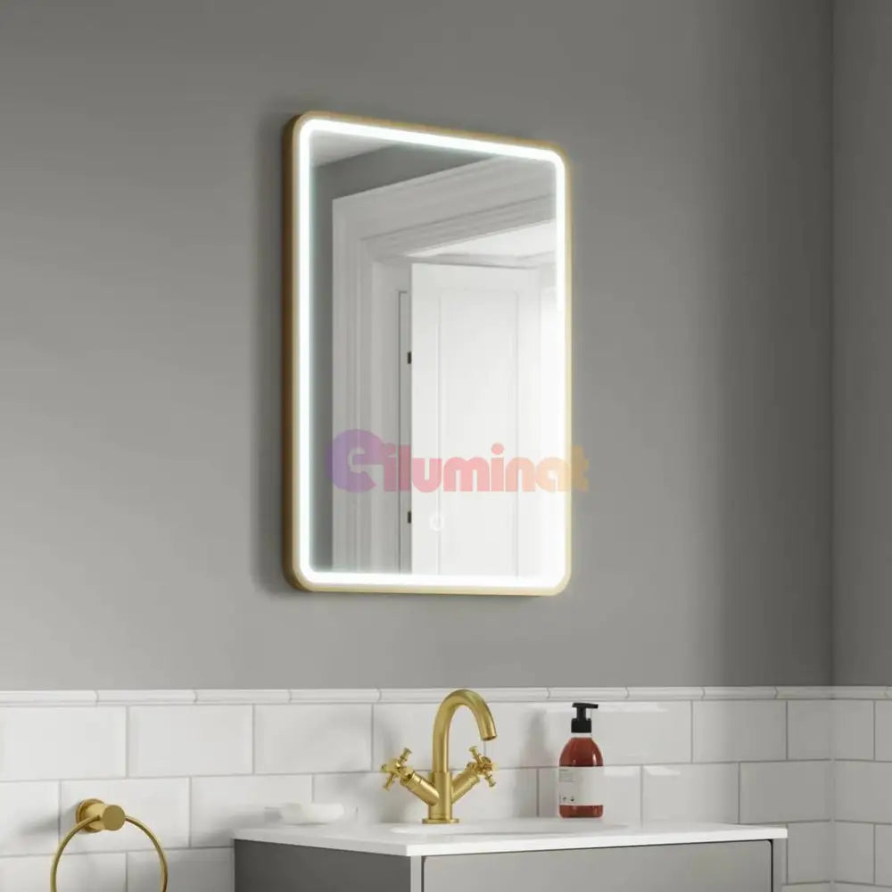 Oglinda Led 50X70Cm Rama Aurie Cu Dezaburire Si Touch J35Cp Mirror