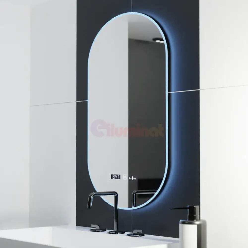 Oglinda LED 50x80cm Ovala Senzor 3 Lumini Ceas Dezaburire si Touch FRAMELESS / 50X80CM LED MIRROR