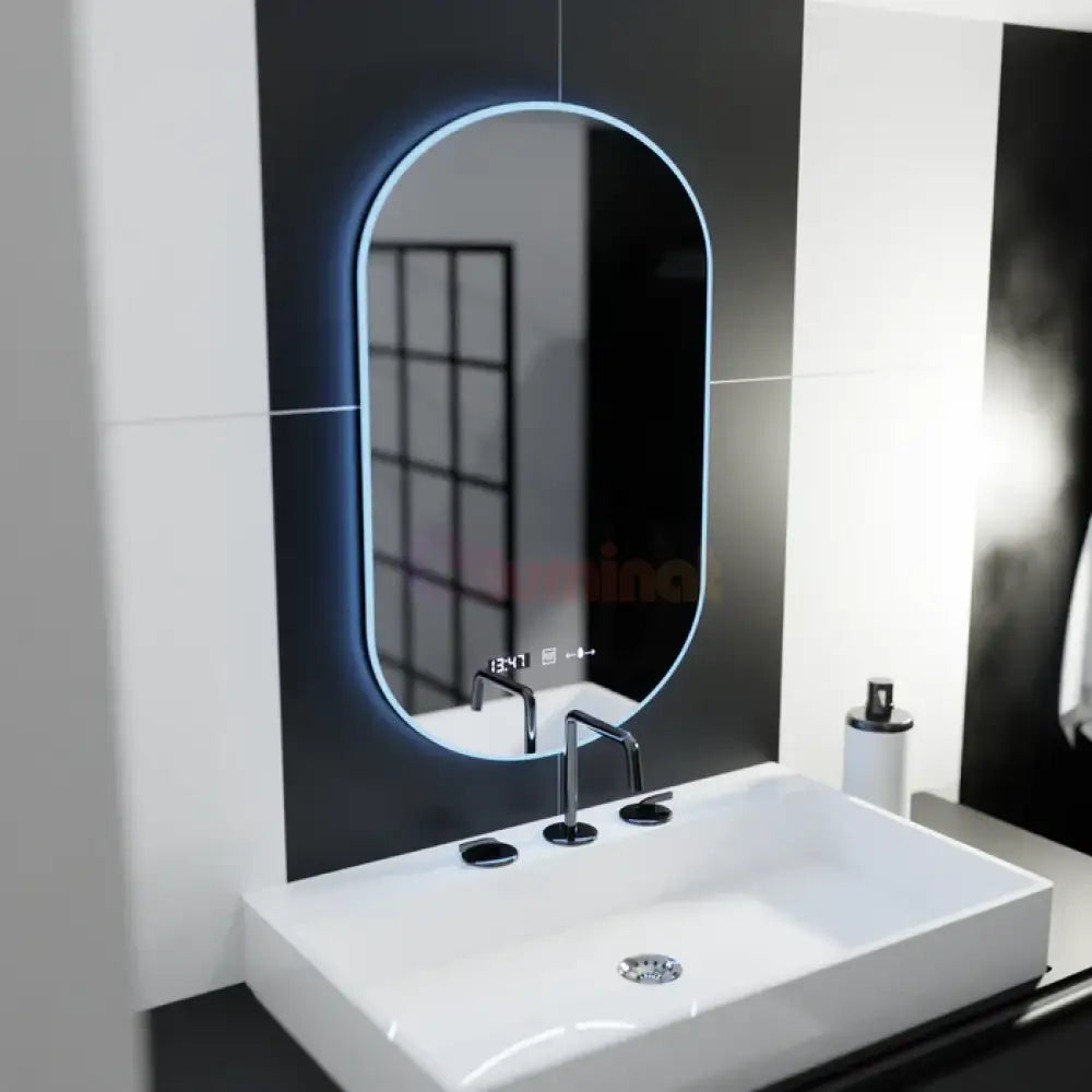 Oglinda LED 50x80cm Ovala Senzor 3 Lumini Ceas Dezaburire si Touch FRAMELESS / 50X80CM LED MIRROR