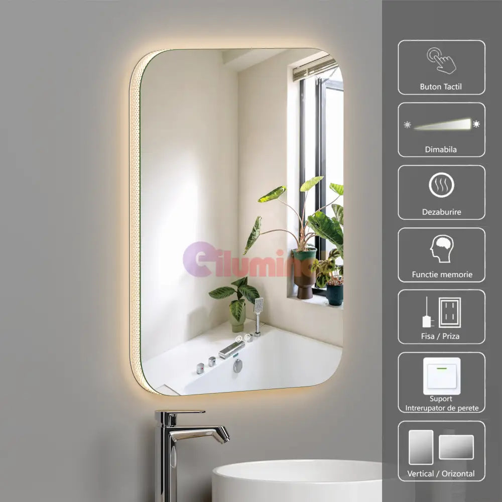 Oglinda Led 60X80Cm 3 Lumini Dezaburire Si Touch Od003 Mirror