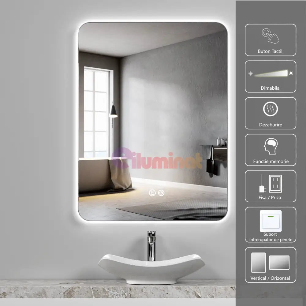 Oglinda Led 60X80Cm 3 Lumini Dezaburire Si Touch Od031 Mirror