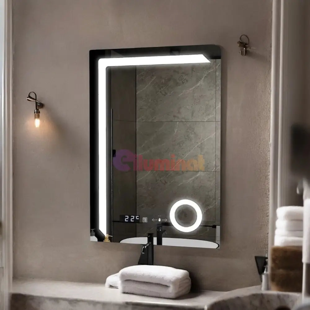 Oglinda Led 60X80Cm Lupa Senzor 3 Lumini Dezaburire Si Ceas W07 Mirror