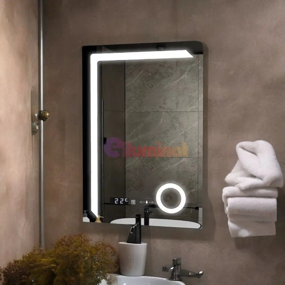 Oglinda Led 60X80Cm Lupa Senzor 3 Lumini Dezaburire Si Ceas W07 Mirror