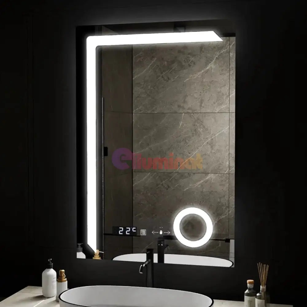 Oglinda Led 60X80Cm Lupa Senzor 3 Lumini Dezaburire Si Ceas W07 Mirror