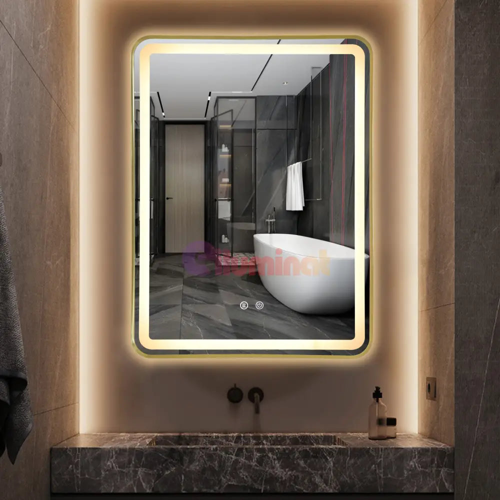 Oglinda Led 60X80Cm Rama Aurie 3 Lumini Dezaburire Si Touch Od039/Gd Mirror