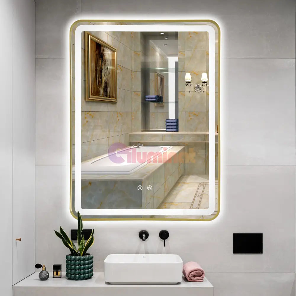 Oglinda Led 60X80Cm Rama Aurie 3 Lumini Dezaburire Si Touch Od039/Gd Mirror
