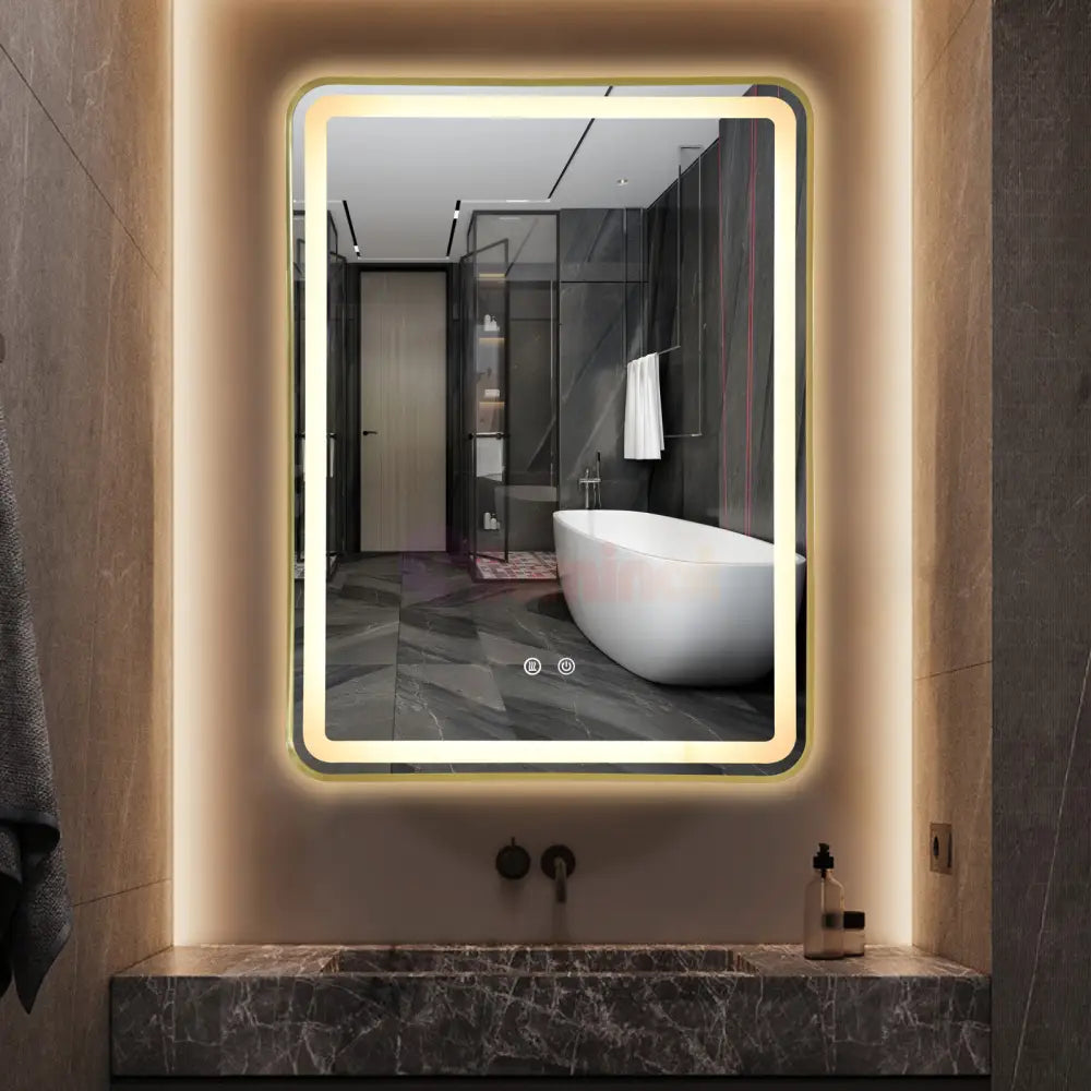 Oglinda Led 60X80Cm Rama Aurie 3 Lumini Dezaburire Si Touch Od039/Gd Mirror