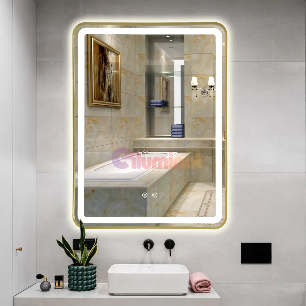 Oglinda Led 60X80Cm Rama Aurie 3 Lumini Dezaburire Si Touch Od039/Gd Mirror