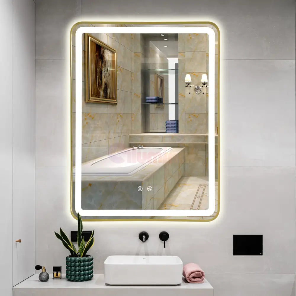 Oglinda Led 60X80Cm Rama Aurie 3 Lumini Dezaburire Si Touch Od039/Gd Mirror