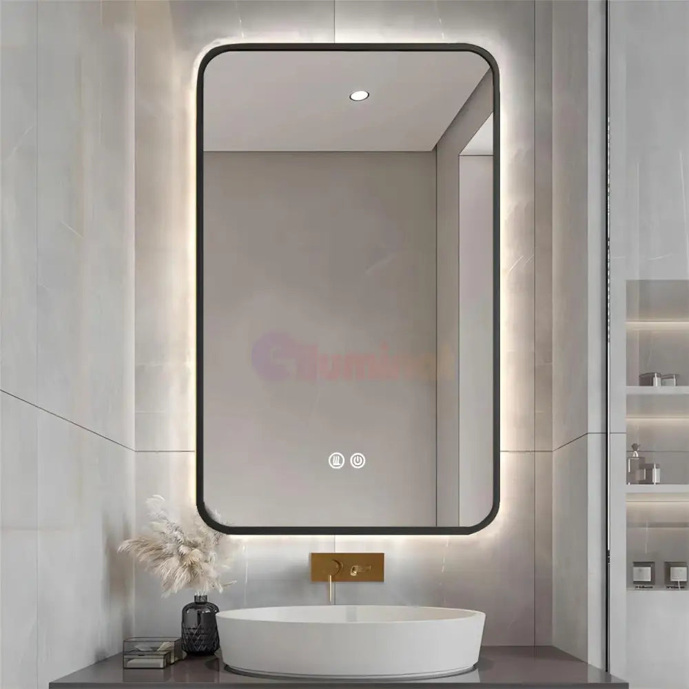 Oglinda Led 60X80Cm Rama Neagra 3 Lumini Dezaburire Si Touch Od041/Bk Mirror