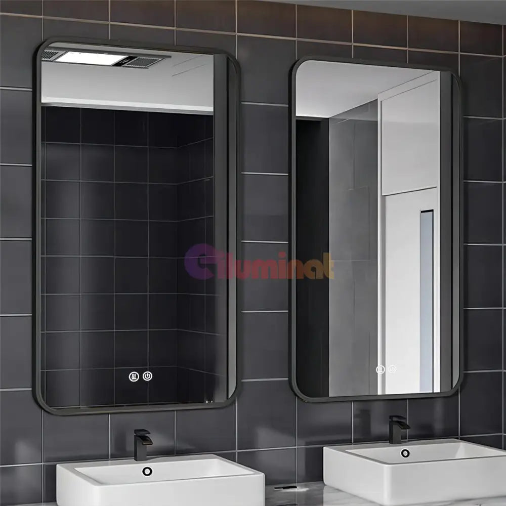 Oglinda Led 60X80Cm Rama Neagra 3 Lumini Dezaburire Si Touch Od041/Bk Mirror