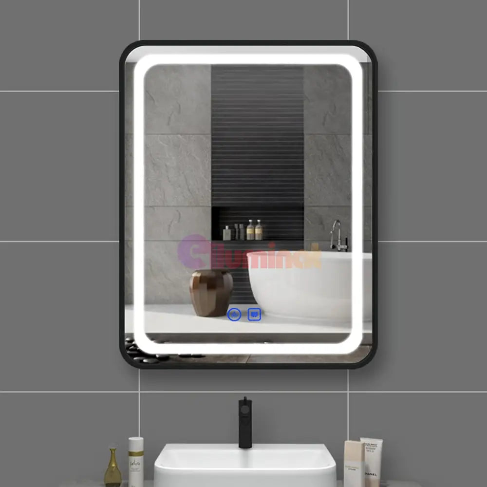 Oglinda Led 60X80Cm Rama Neagra Functie Dezaburire Si Touch J24 Mirror