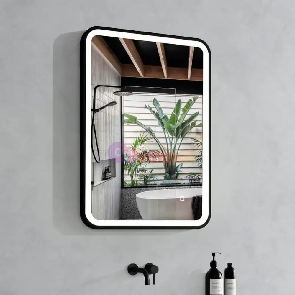 Oglinda Led 60X80Cm Rama Neagra Functie Dezaburire Si Touch J24 Mirror