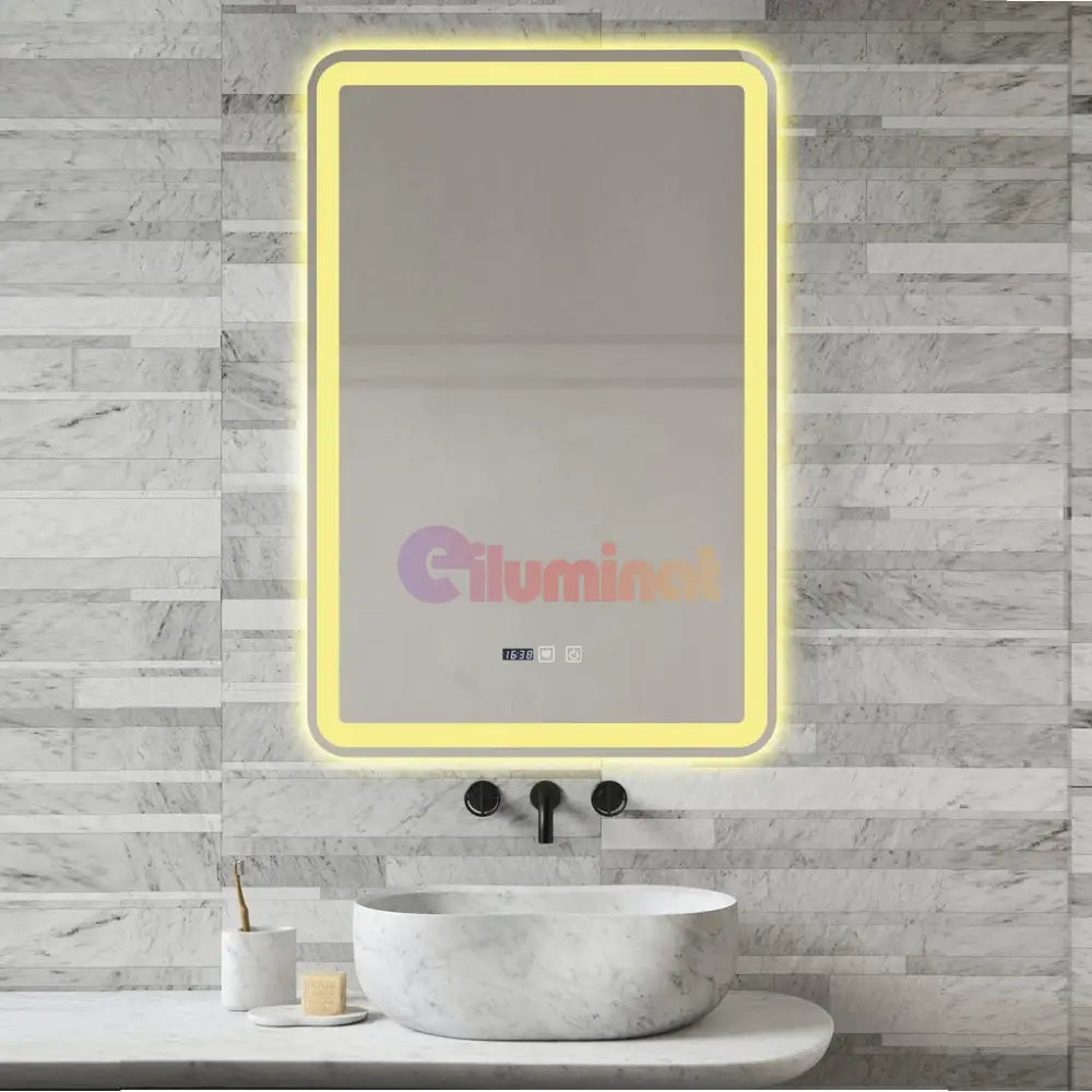 Oglinda Led 60X90Cm Functie Dezaburire Ceas Si Trei Lumini J168 Mirror