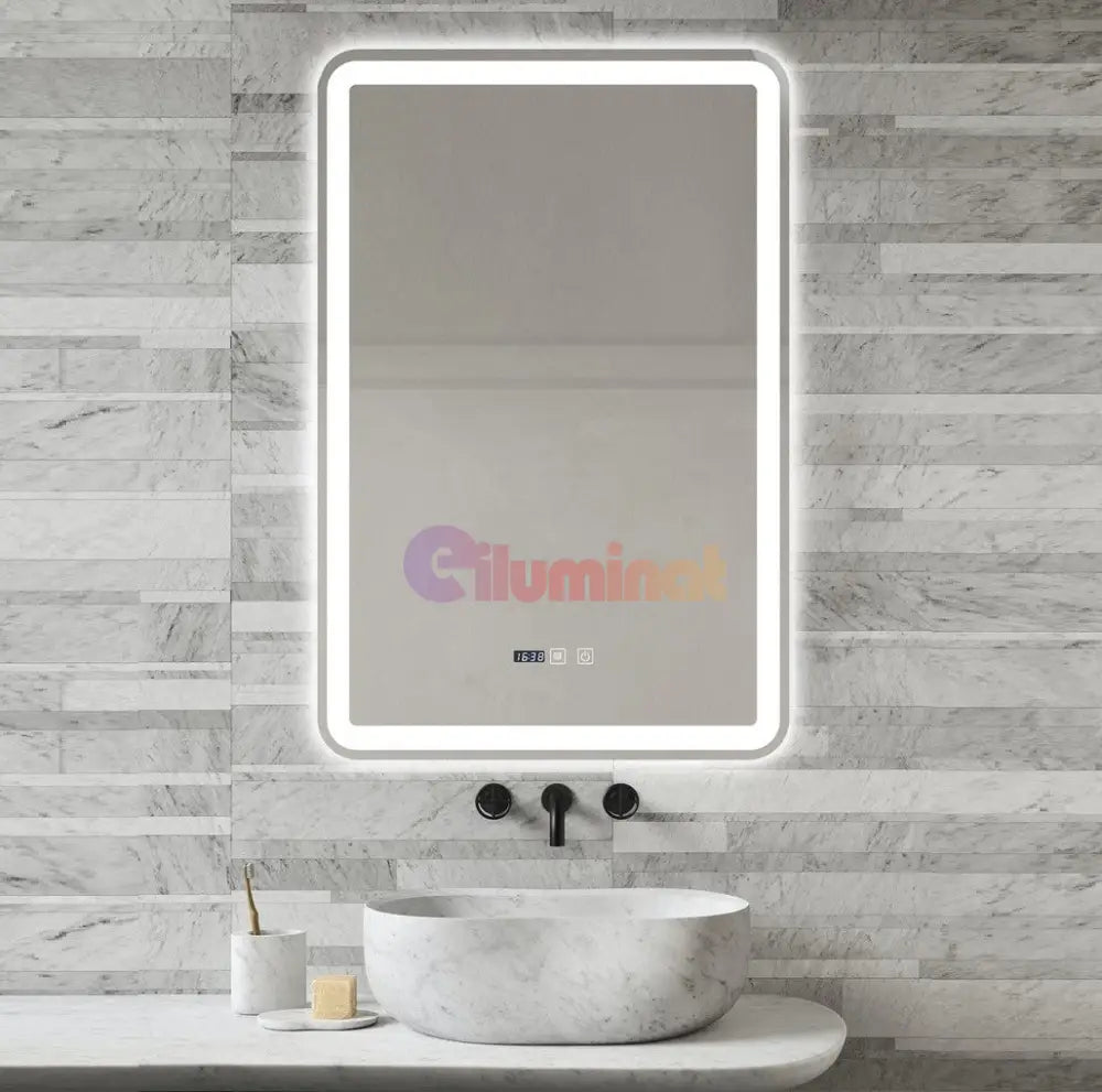 Oglinda Led 60X90Cm Functie Dezaburire Ceas Si Trei Lumini J168 Mirror