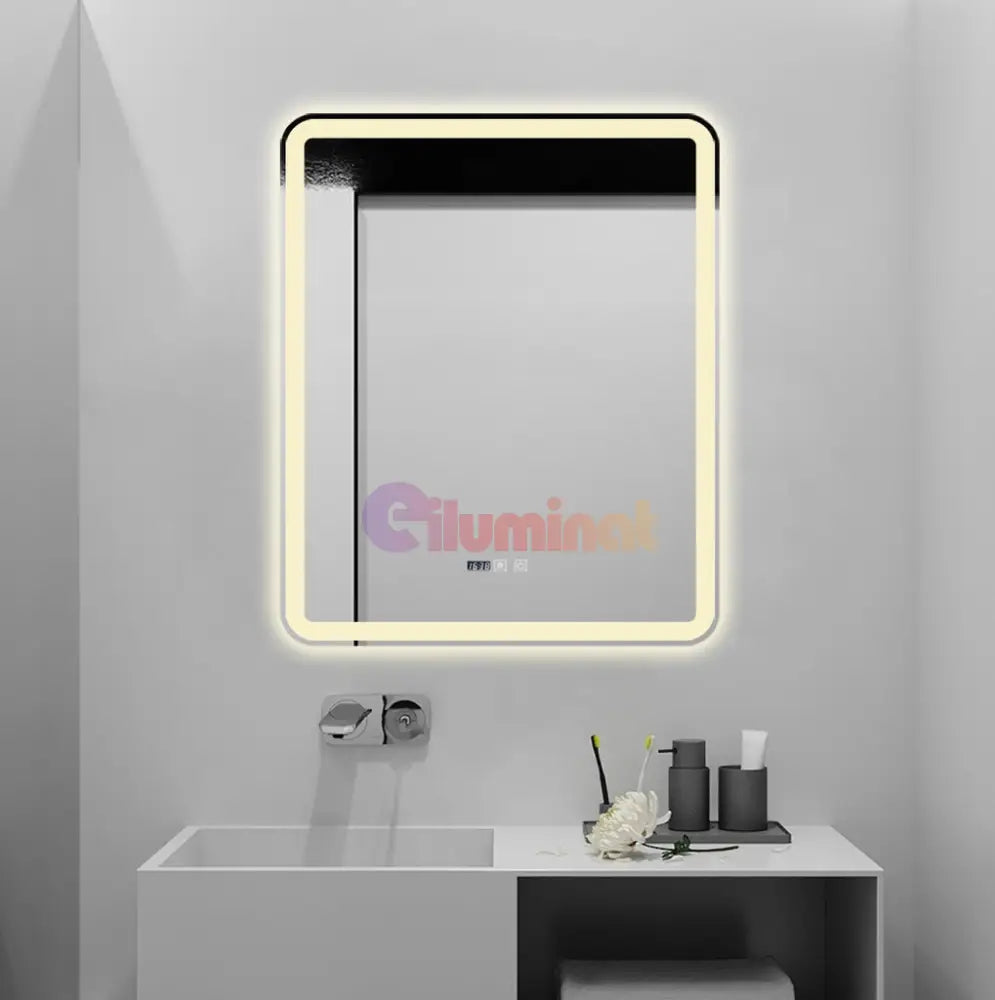 Oglinda Led 75X90Cm Functie Dezaburire Ceas Si Trei Lumini J169 Mirror