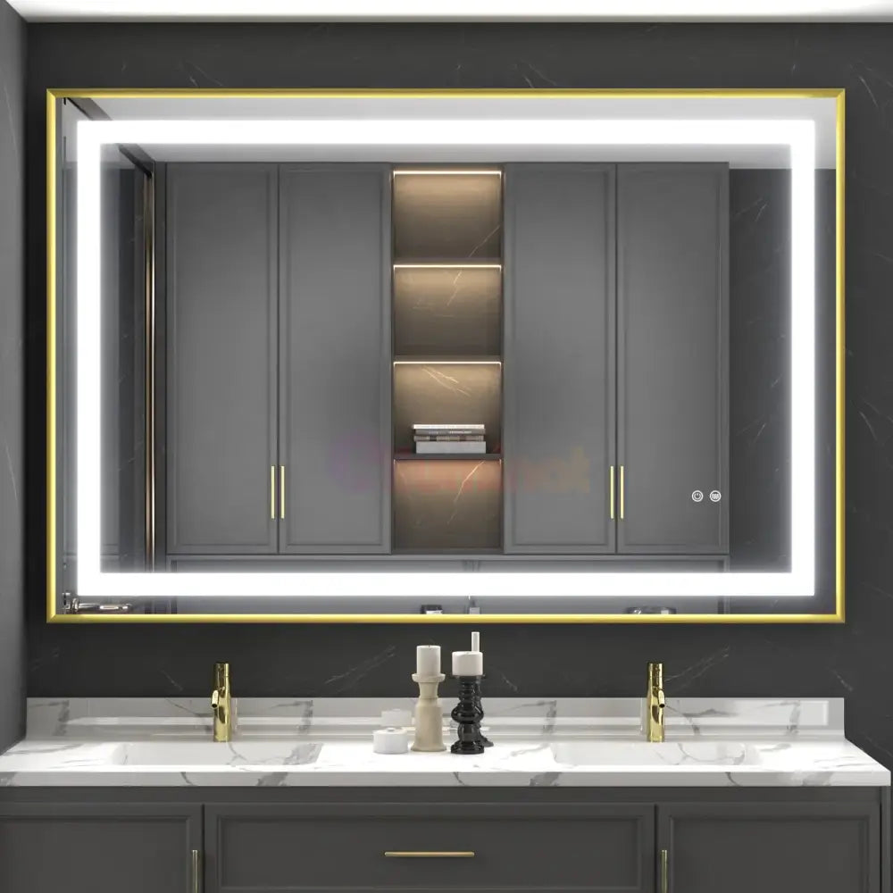 Oglinda Led 80X60Cm Cu Rama Aurie Functie Dezaburire Si Touch J07 Mirror