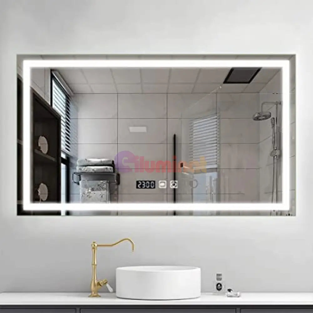 Oglinda Led 90X60Cm Cu Functie Dezaburire Touch Si Ceas J16 Mirror