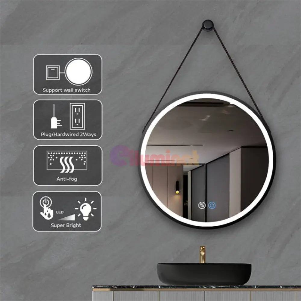 Oglinda Led Baie 5 Functii Fog Piele + Aluminiu 50Cm Mirror