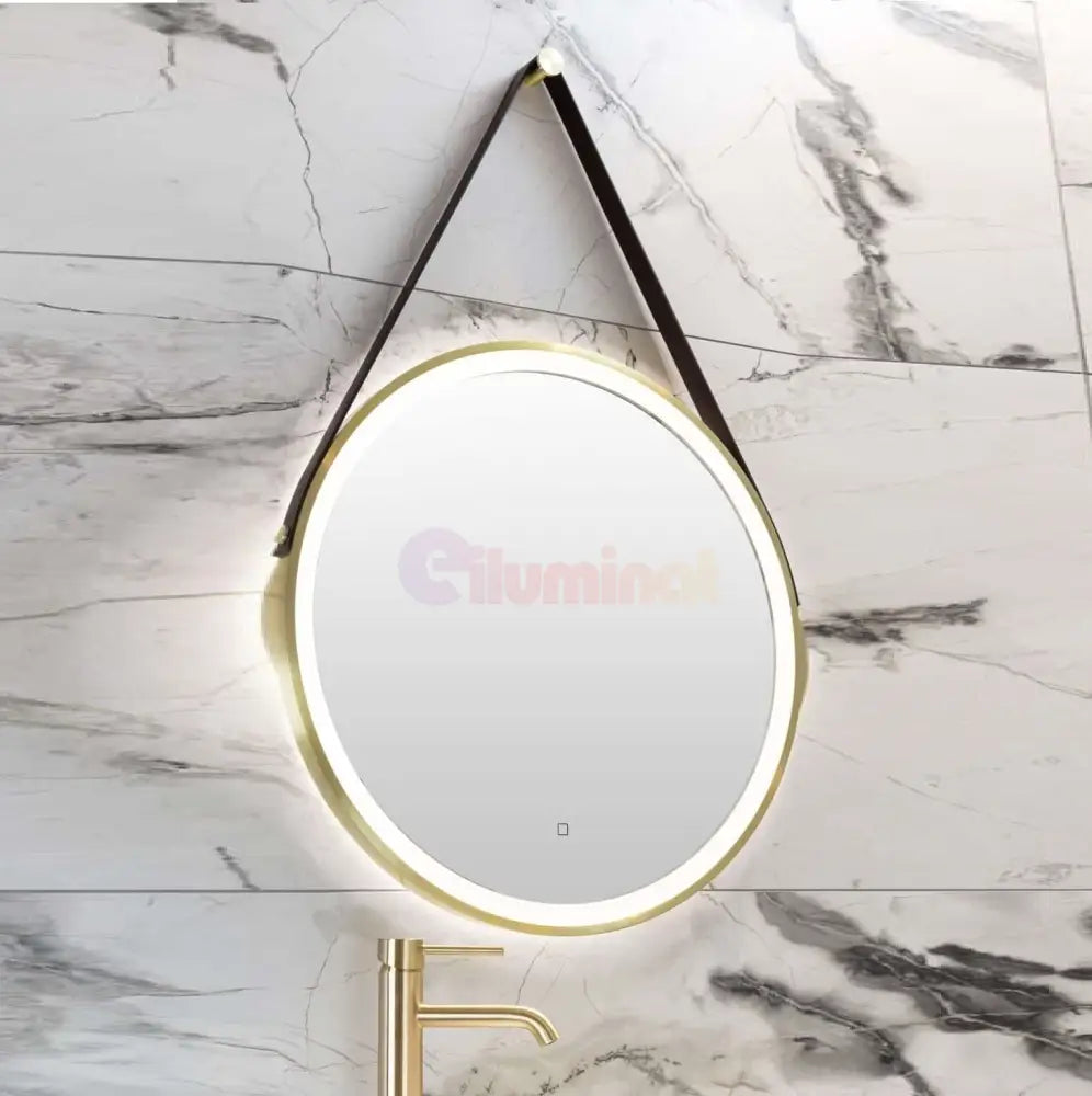Oglinda Led Baie 60Cm Fog Gold Piele + Aluminiu Senzor Miscare Temperatura Ceas Si Dezaburire Mirror