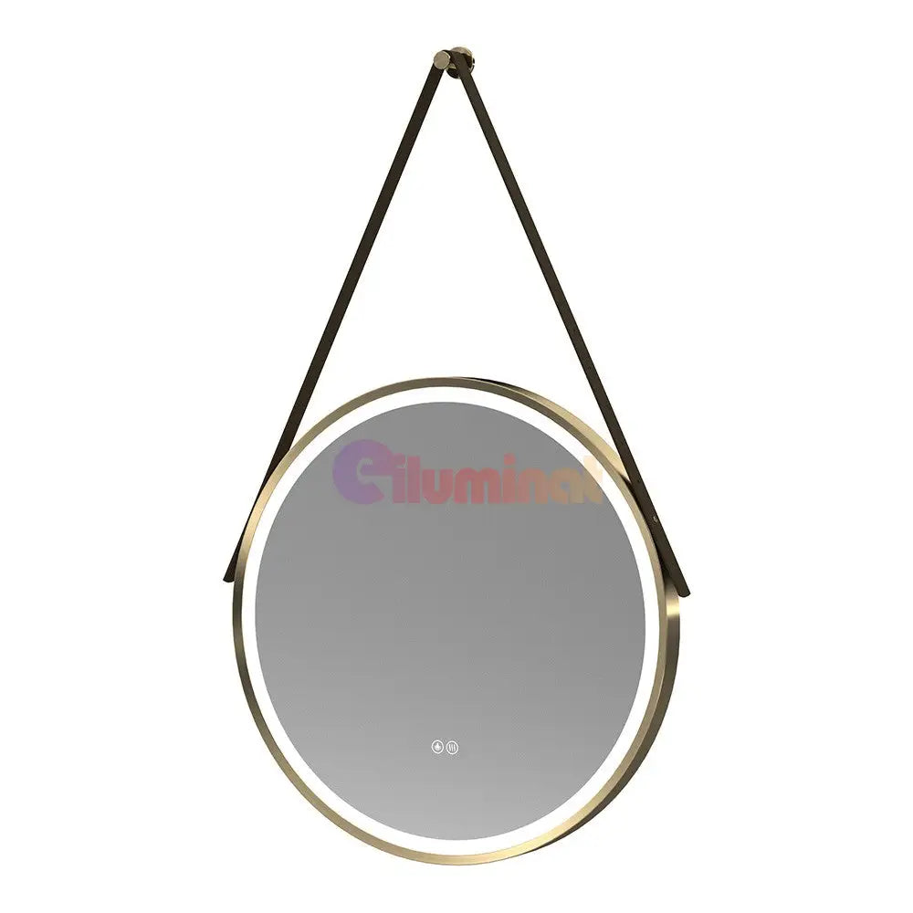 Oglinda Led Baie 60Cm Fog Gold Piele + Aluminiu Senzor Miscare Temperatura Ceas Si Dezaburire Mirror
