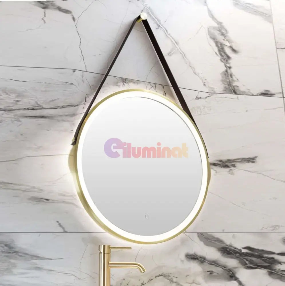 Oglinda Led Baie 60Cm Fog Gold Piele + Aluminiu Senzor Miscare Temperatura Ceas Si Dezaburire Mirror