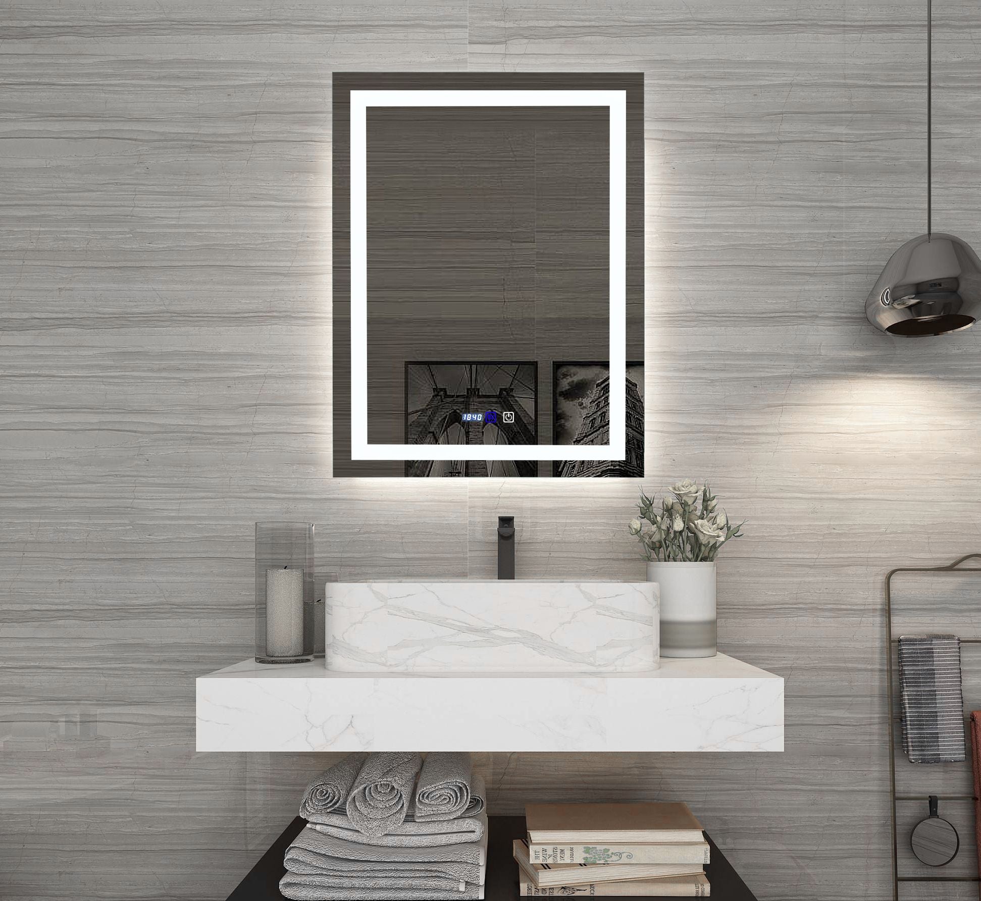 Oglinda Led Dreptunghiulara Cu Ceas 60X80Cm Doua Lumini J09-1 Mirror