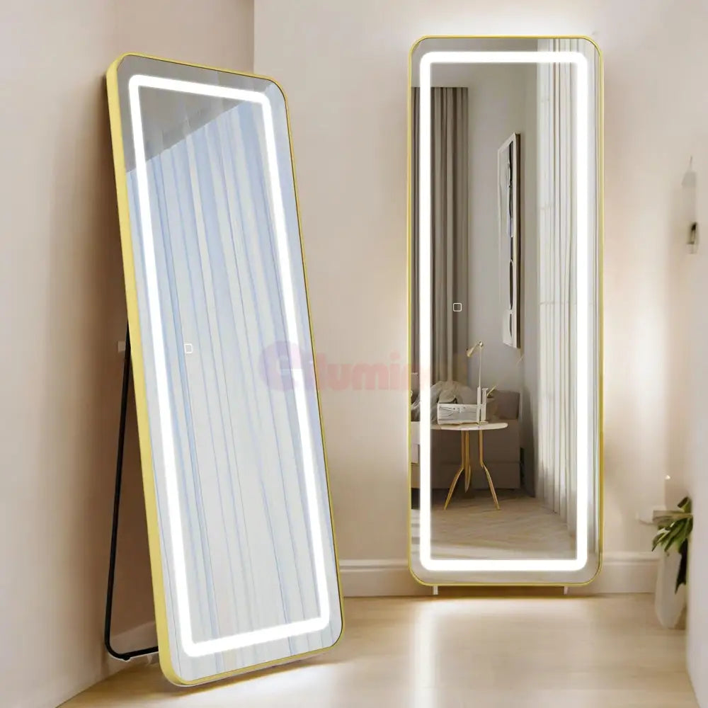 Oglinda Led Cu Touch 50X160Cm Floor Standing Gold Obtuse Angles Mirror