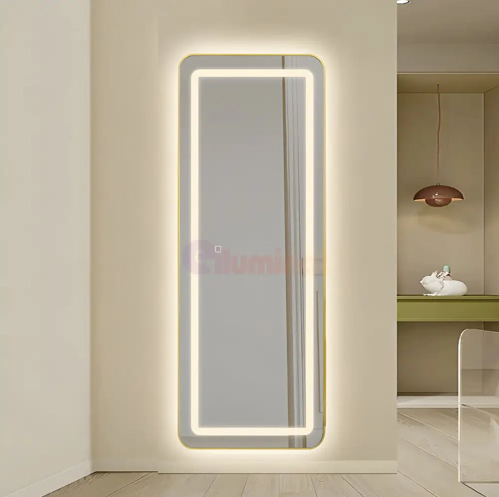 Oglinda Led Cu Touch 50X160Cm Floor Standing Gold Obtuse Angles Mirror
