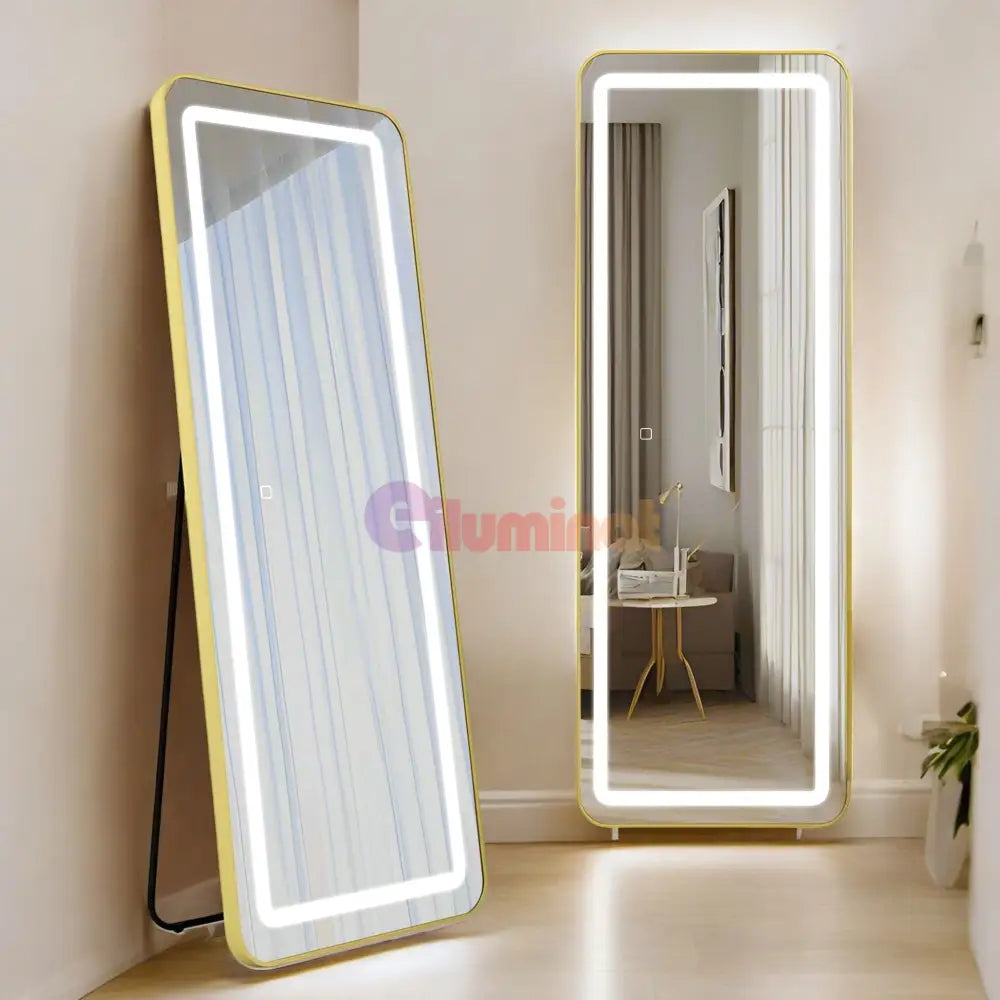 Oglinda Led Cu Touch 50X160Cm Floor Standing Gold Obtuse Angles Mirror