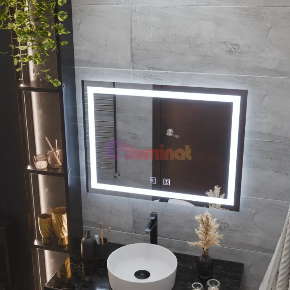 Oglinda LED Dreptunghiulara 80X60cm cu Functie Dezaburire si Touch 80X60CM / NEAGRA LED MIRROR