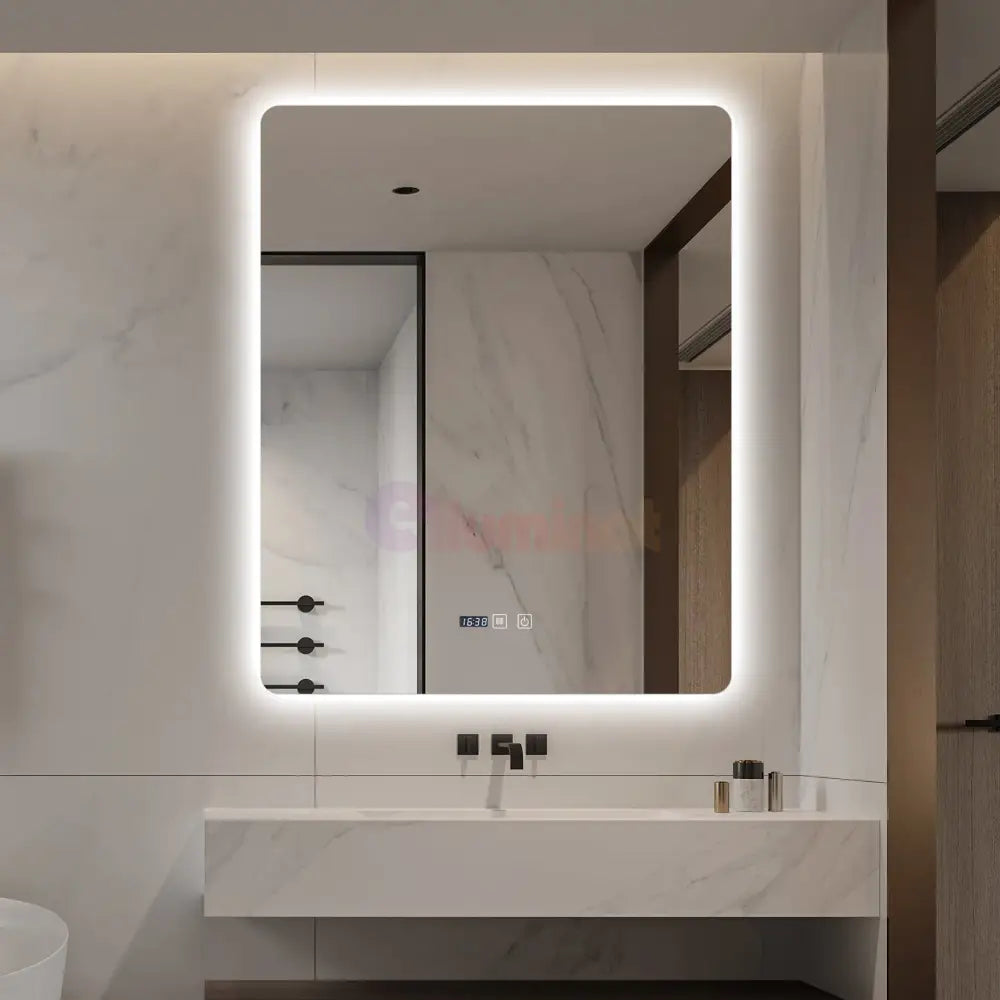 Oglinda LED Dreptunghiulara cu Ceas 100x80cm Functie Dezaburire si Touch LED MIRROR