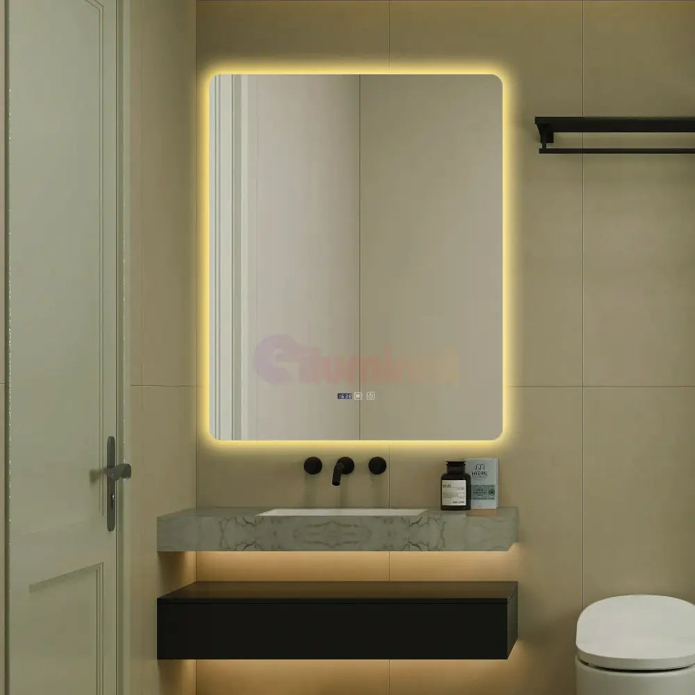 Oglinda LED Dreptunghiulara cu Ceas 100x80cm Functie Dezaburire si Touch LED MIRROR