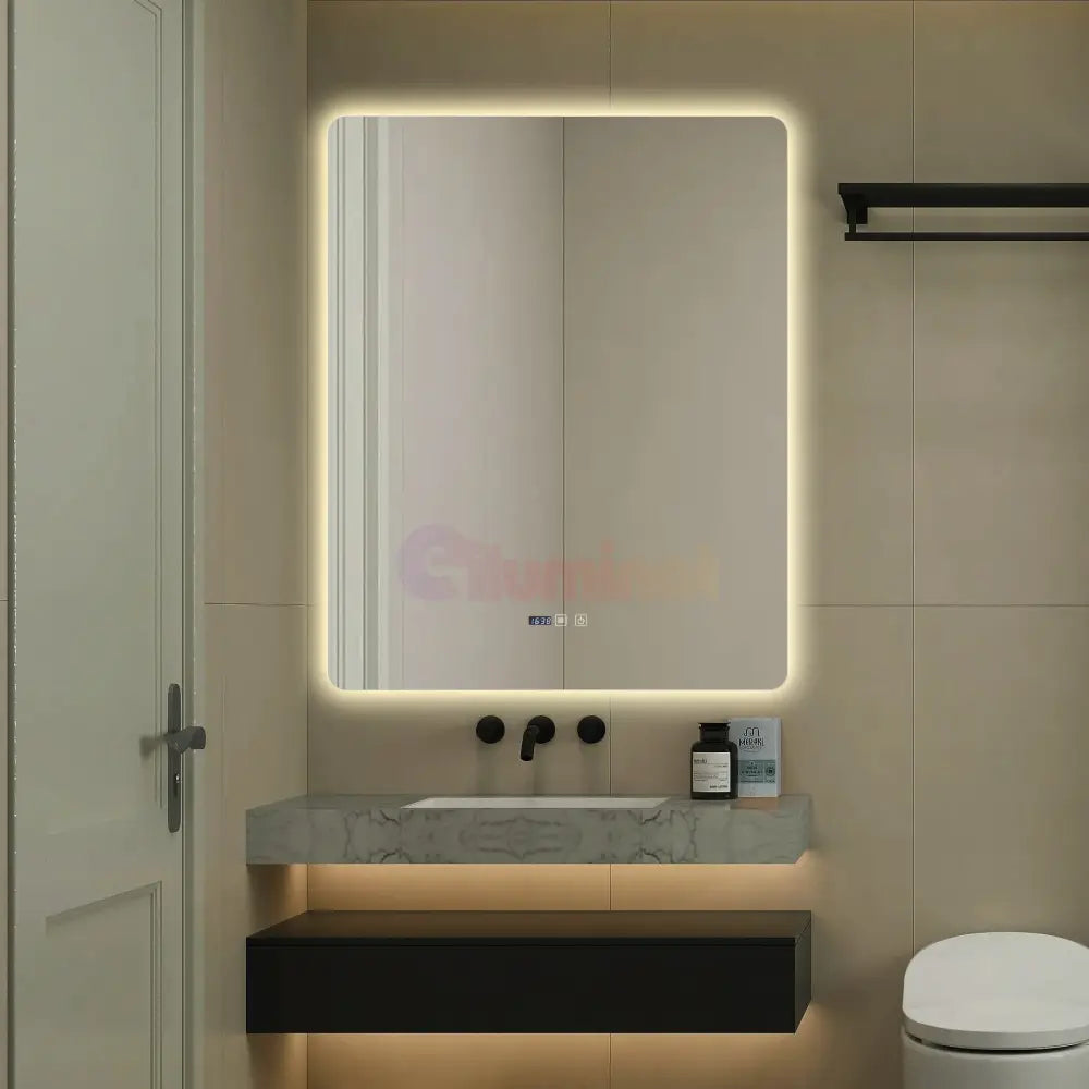 Oglinda LED Dreptunghiulara cu Ceas 100x80cm Functie Dezaburire si Touch LED MIRROR