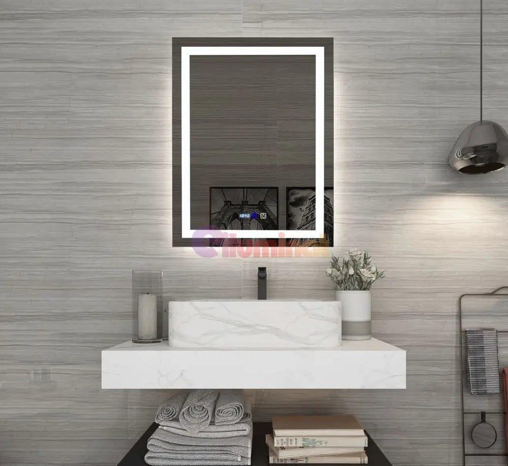 Oglinda Led Dreptunghiulara Cu Ceas 60X80Cm Doua Lumini J09-1 Mirror