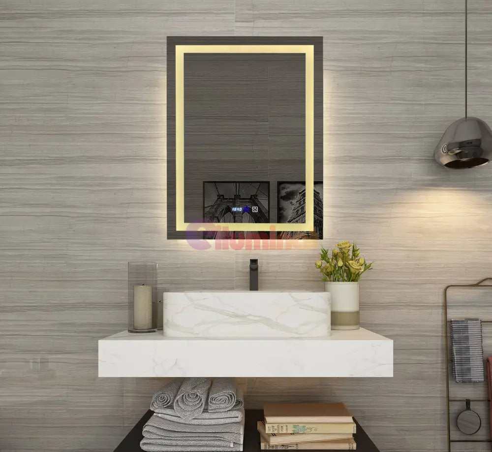 Oglinda Led Dreptunghiulara Cu Ceas 60X80Cm Doua Lumini J09-1 Mirror