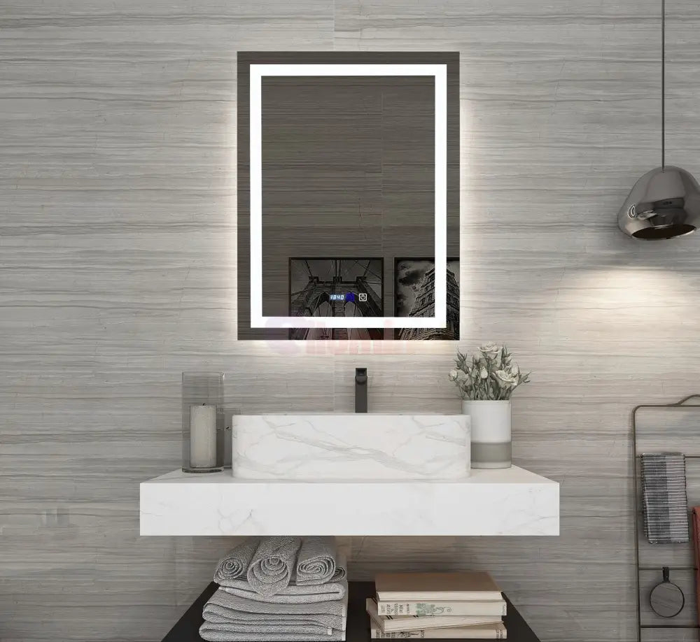Oglinda Led Dreptunghiulara Cu Ceas 60X80Cm Functie Dezaburire Si Touch J09 Mirror