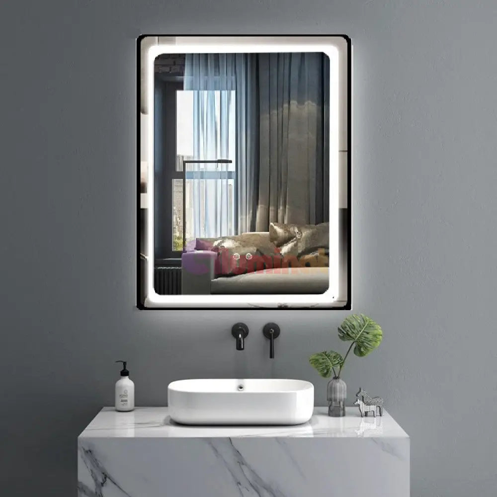 Oglinda Led Dreptunghiulara Cu Rama Neagra 60X80Cm Functie Dezaburire Si Touch J24 Mirror