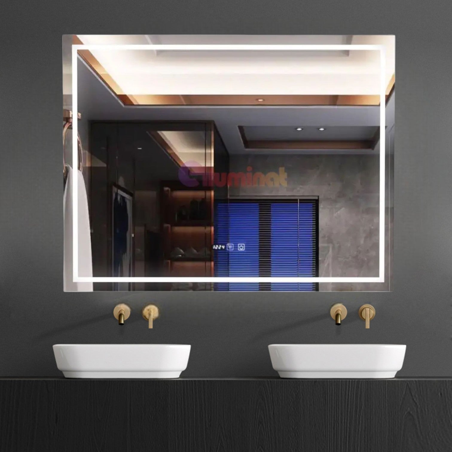 Oglinda Led 90X60Cm Cu Functie Dezaburire Touch Si Ceas J16 Mirror