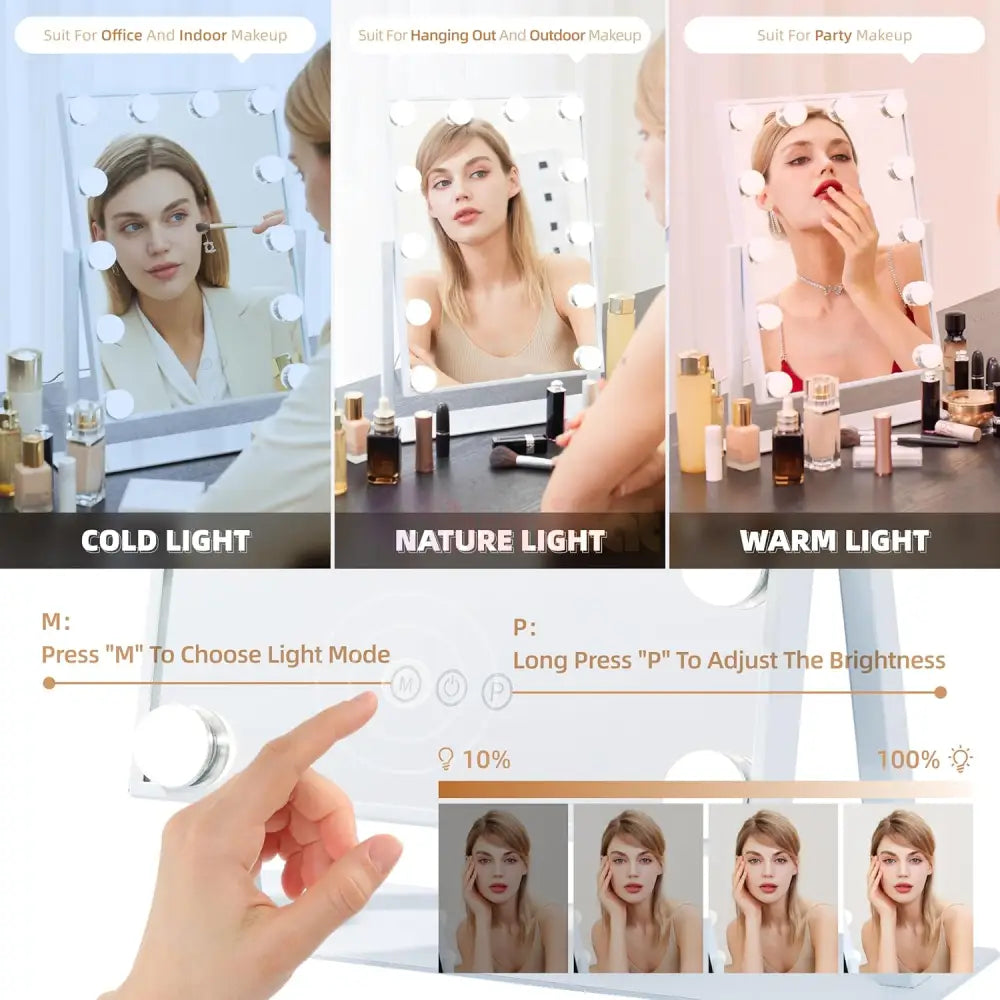Oglinda Led Makeup Hollywood Star 46Cm 3 Lumini Mirror