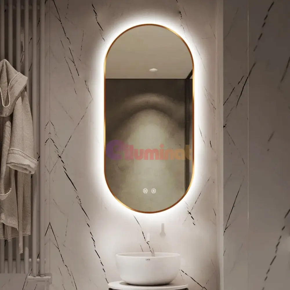 Oglinda LED Ovala 50x100cm Rama Aurie Dezaburire si 3 Lumini J179 AURIE / 50X100CM LED MIRROR