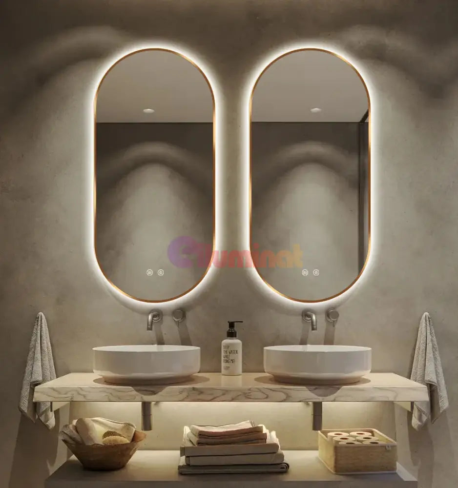 Oglinda LED Ovala 50x100cm Rama Aurie Dezaburire si 3 Lumini J179 AURIE / 50X100CM LED MIRROR