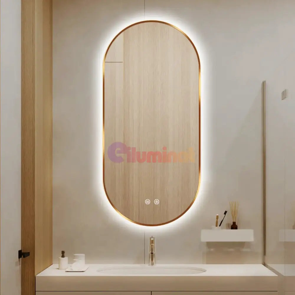Oglinda LED Ovala 50x100cm Rama Aurie Dezaburire si 3 Lumini J179 AURIE / 50X100CM LED MIRROR