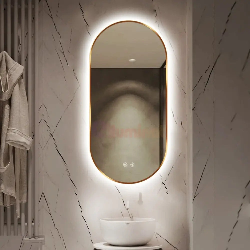Oglinda LED Ovala 50x100cm Rama Aurie Dezaburire si 3 Lumini J179 AURIE / 50X100CM LED MIRROR