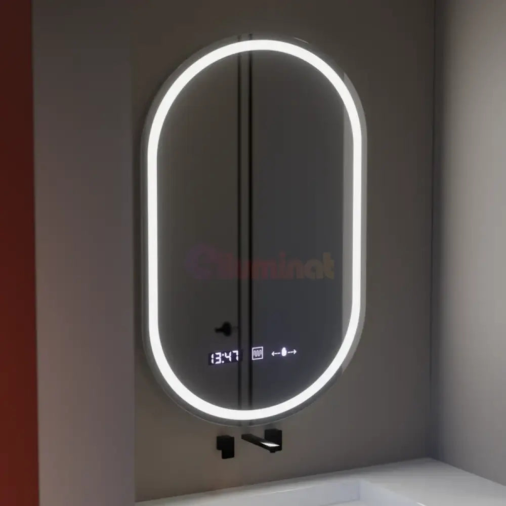 Oglinda LED Ovala 50x80cm Senzor 3 Lumini Ceas Dezaburire si Touch FRAMELESS / 50X80CM LED MIRROR