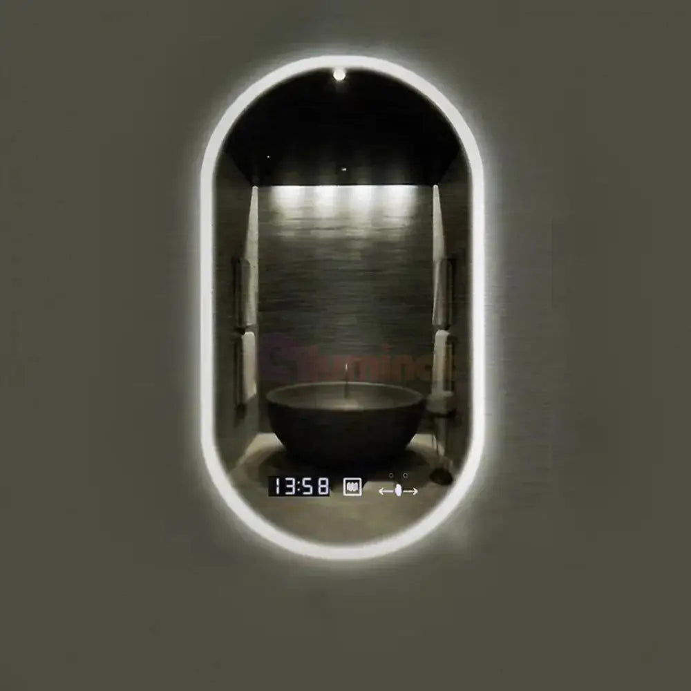Oglinda Led Ovala 50X80Cm Senzor 3 Lumini Dezaburire Si Ceas D045 Mirror