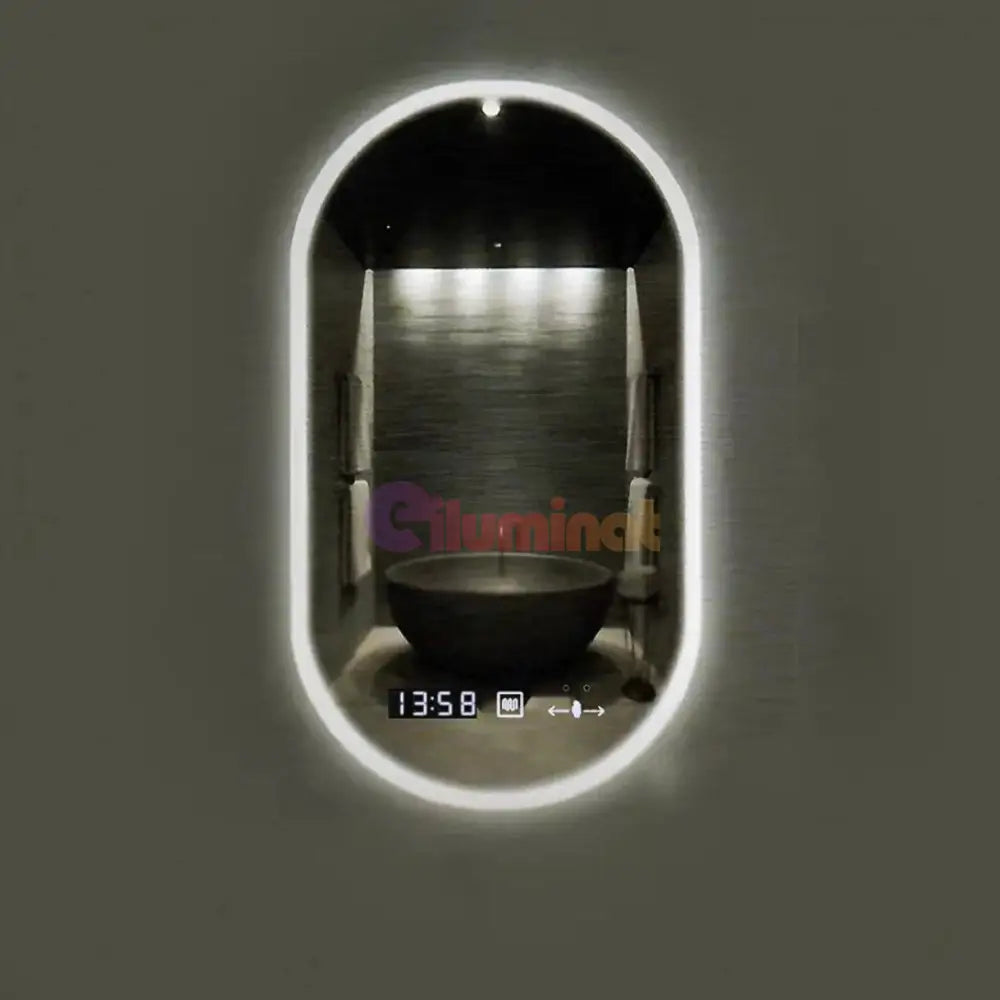 Oglinda Led Ovala 50X80Cm Senzor 3 Lumini Dezaburire Si Ceas D045 Mirror