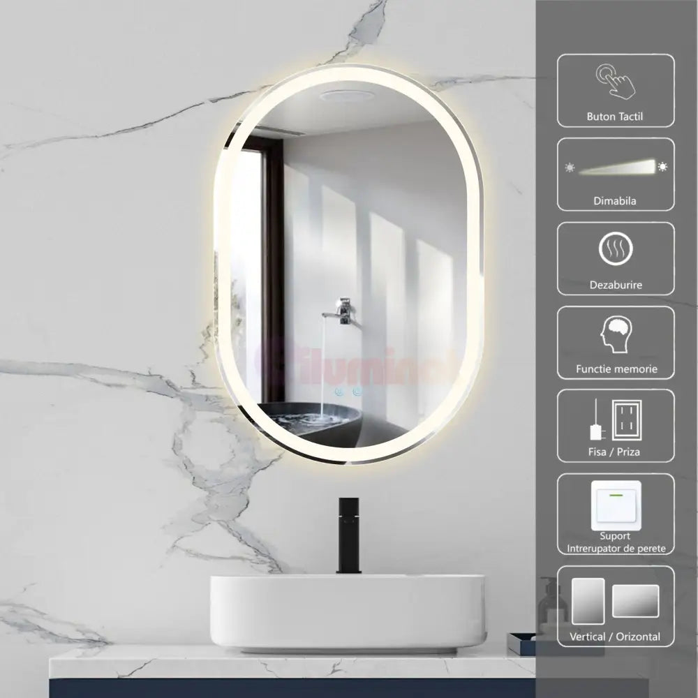 Oglinda Led Ovala 60X90Cm 3 Lumini Dezaburire Si Touch Od061 Mirror