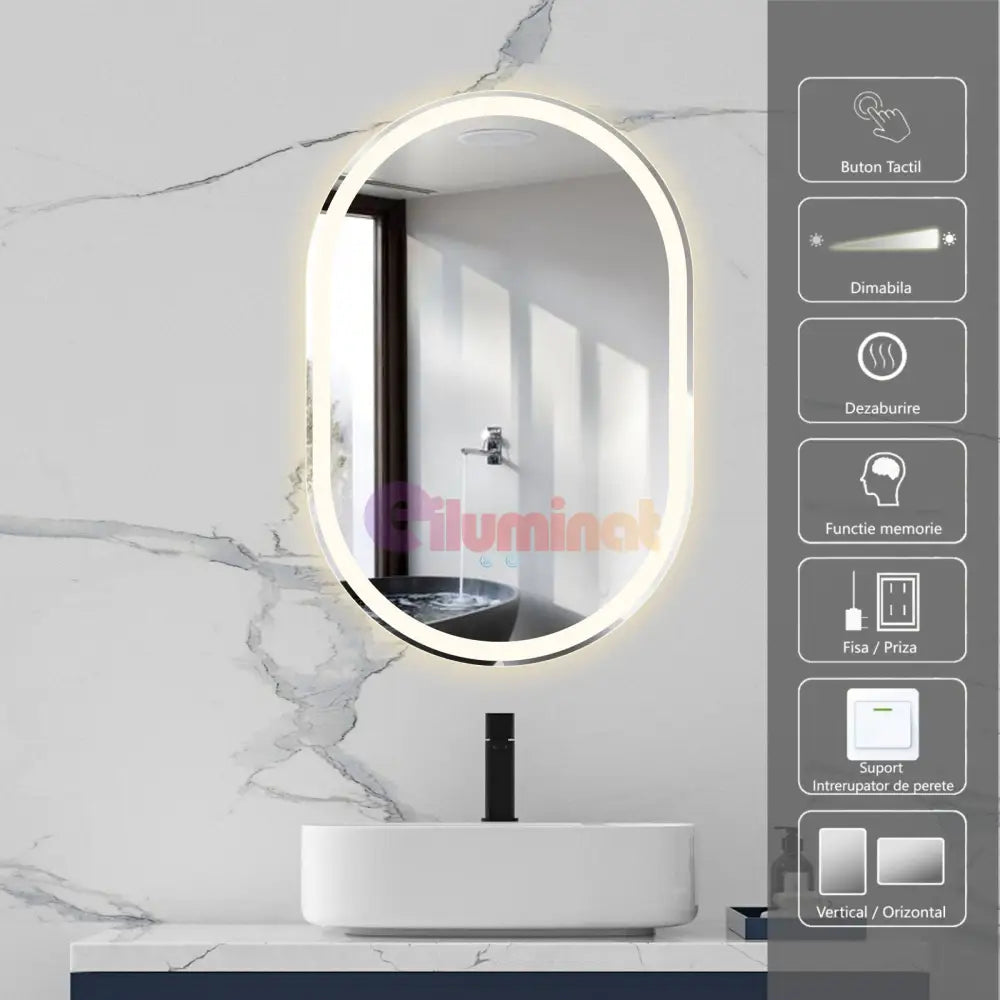 Oglinda Led Ovala 60X90Cm 3 Lumini Dezaburire Si Touch Od061 Mirror